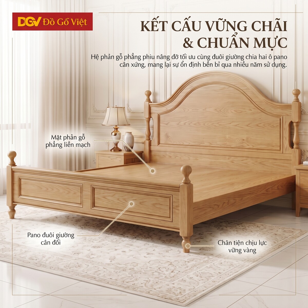 Mẫu Giường Phòng Ngủ Sồi Mỹ Tân Cổ Điển Trụ Tiện Chân Cao