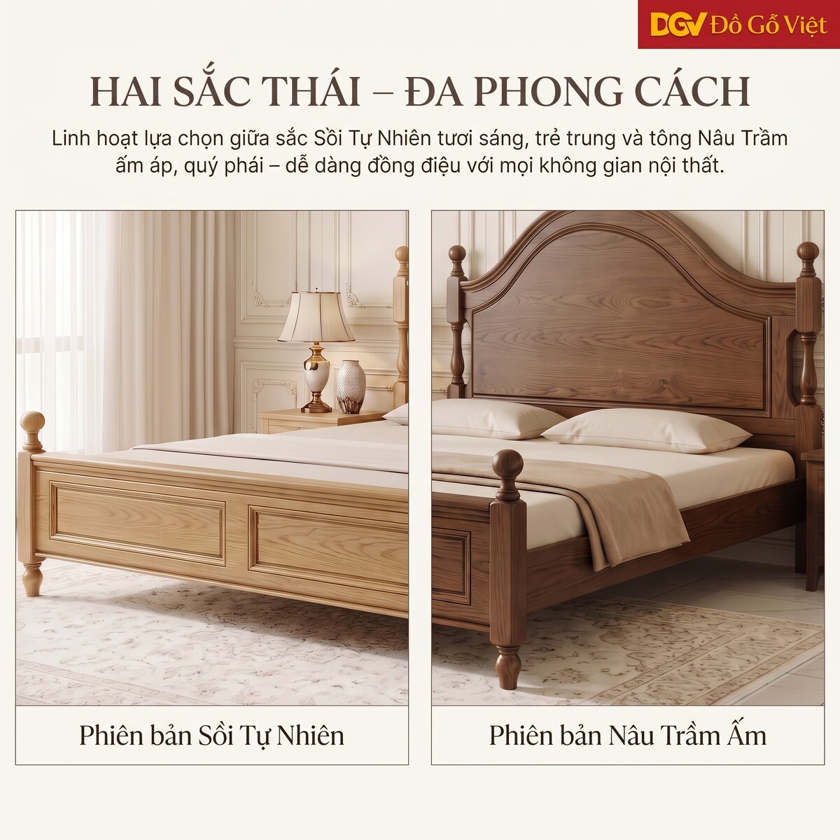 Mẫu Giường Phòng Ngủ Sồi Mỹ Tân Cổ Điển Trụ Tiện Chân Cao