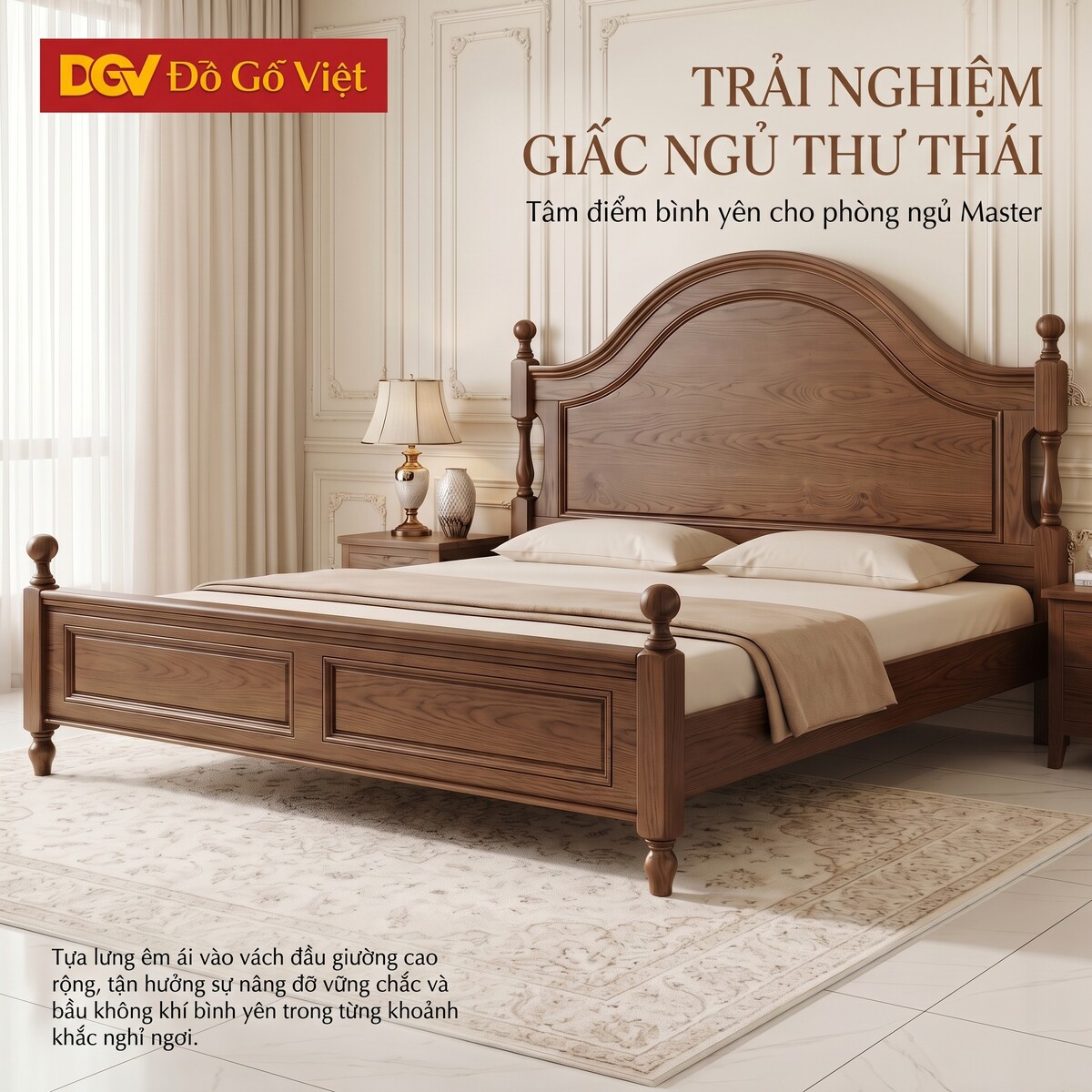 Mẫu Giường Phòng Ngủ Sồi Mỹ Tân Cổ Điển Trụ Tiện Chân Cao