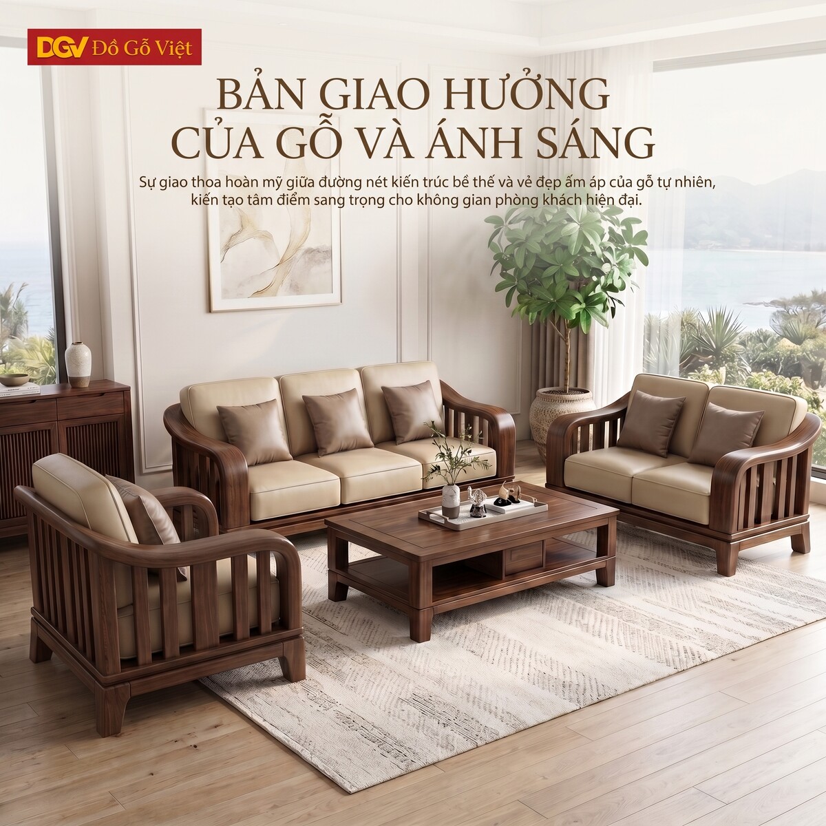 Mẫu Sofa Thư Giãn Resort Gỗ Óc Chó Phối Nệm Cao Cấp Mới