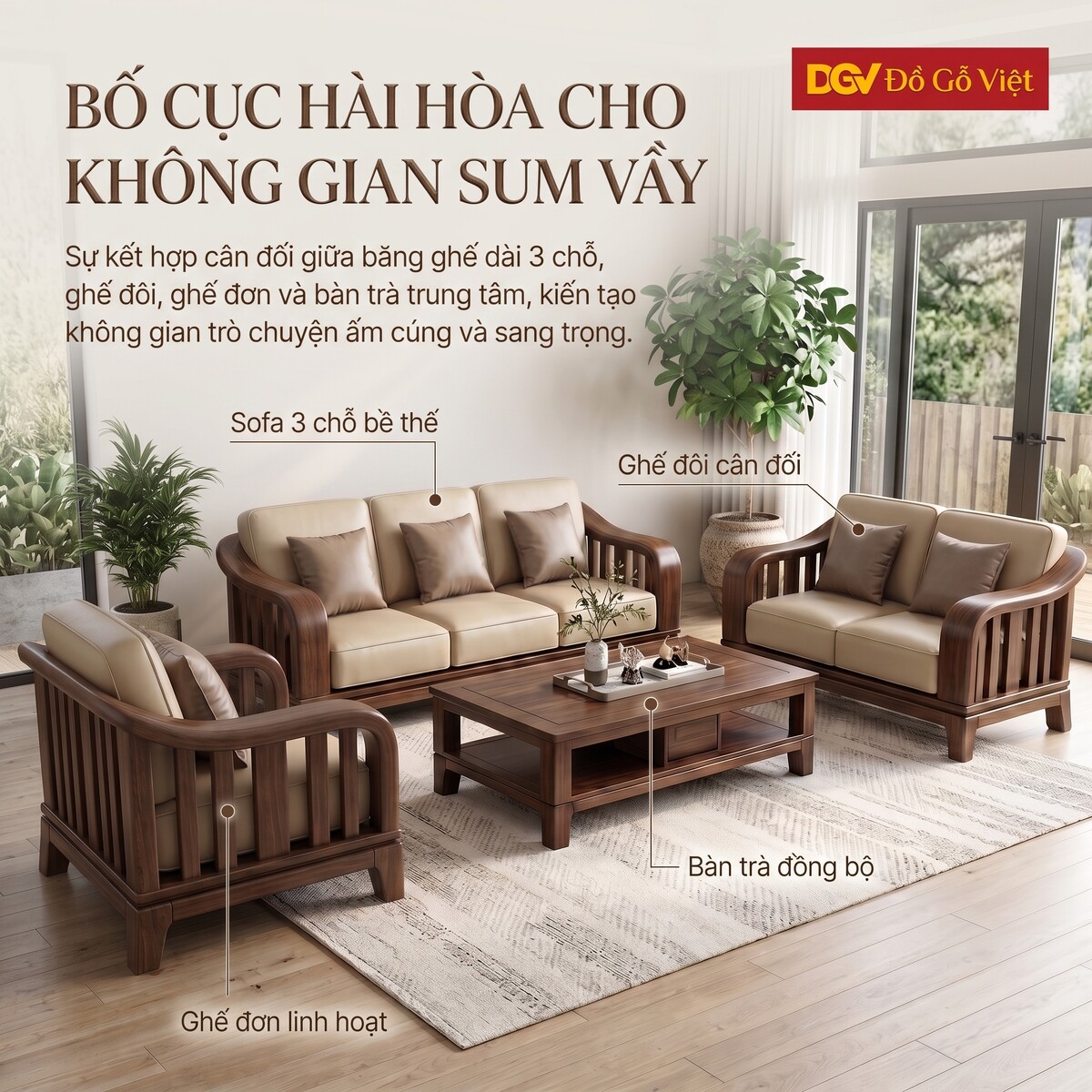 Mẫu Sofa Thư Giãn Resort Gỗ Óc Chó Phối Nệm Cao Cấp Mới