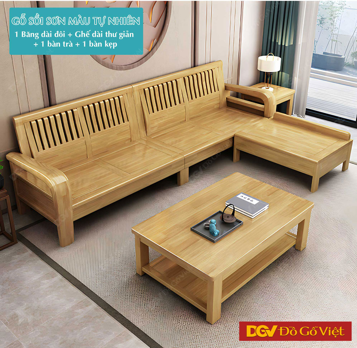 Sofa Gỗ Sồi Mỹ Tối Giản Hiện Đại Lưng Ghế Nan Dọc