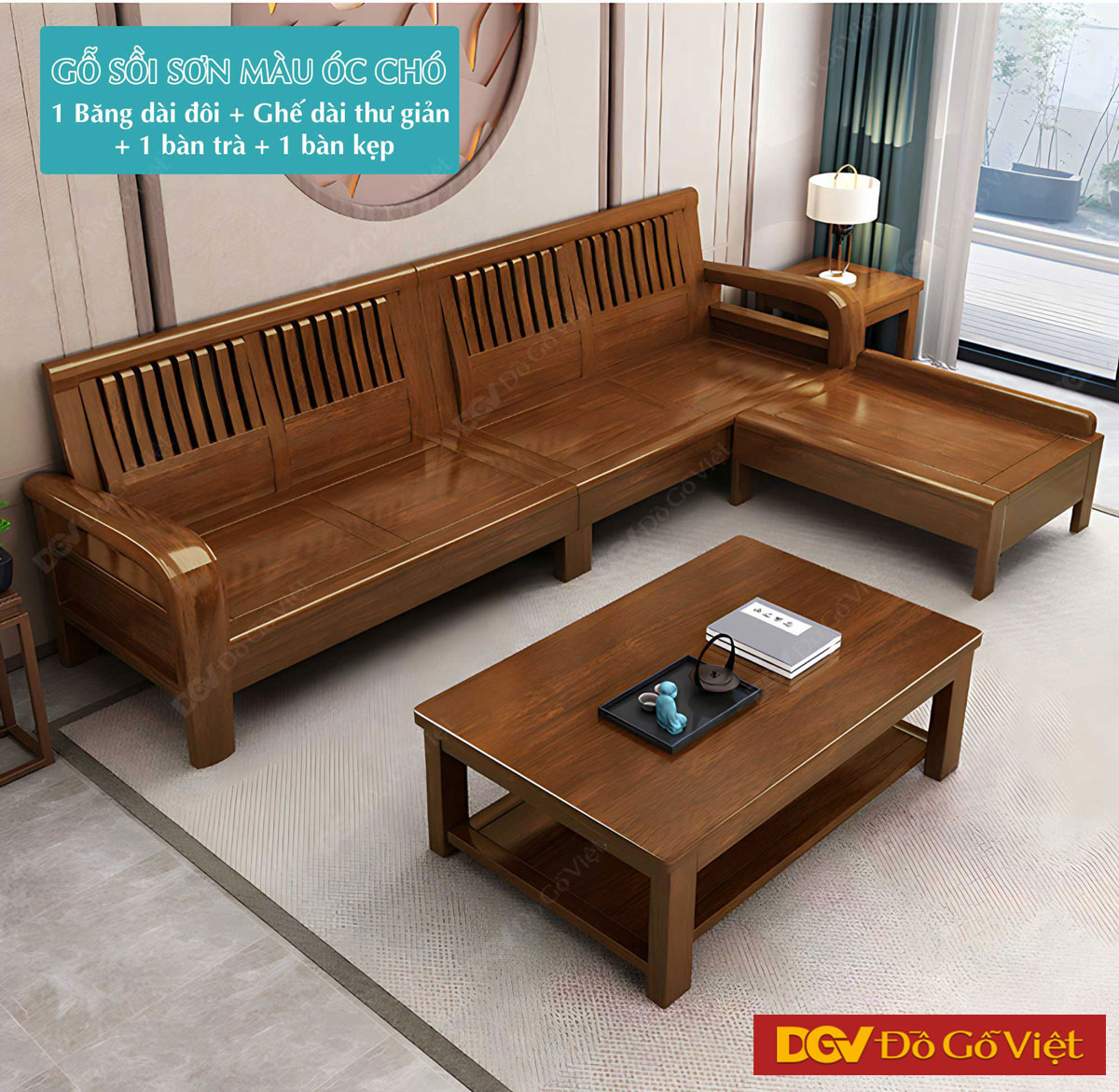 Sofa Gỗ Sồi Mỹ Tối Giản Hiện Đại Lưng Ghế Nan Dọc
