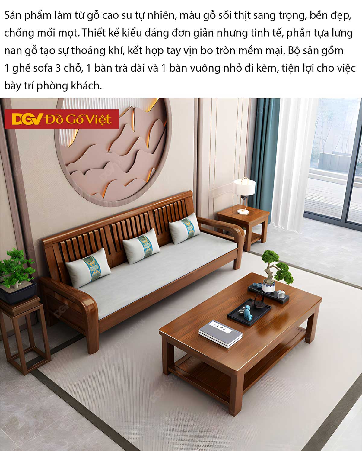 Sofa Gỗ Sồi Mỹ Tối Giản Hiện Đại Lưng Ghế Nan Dọc