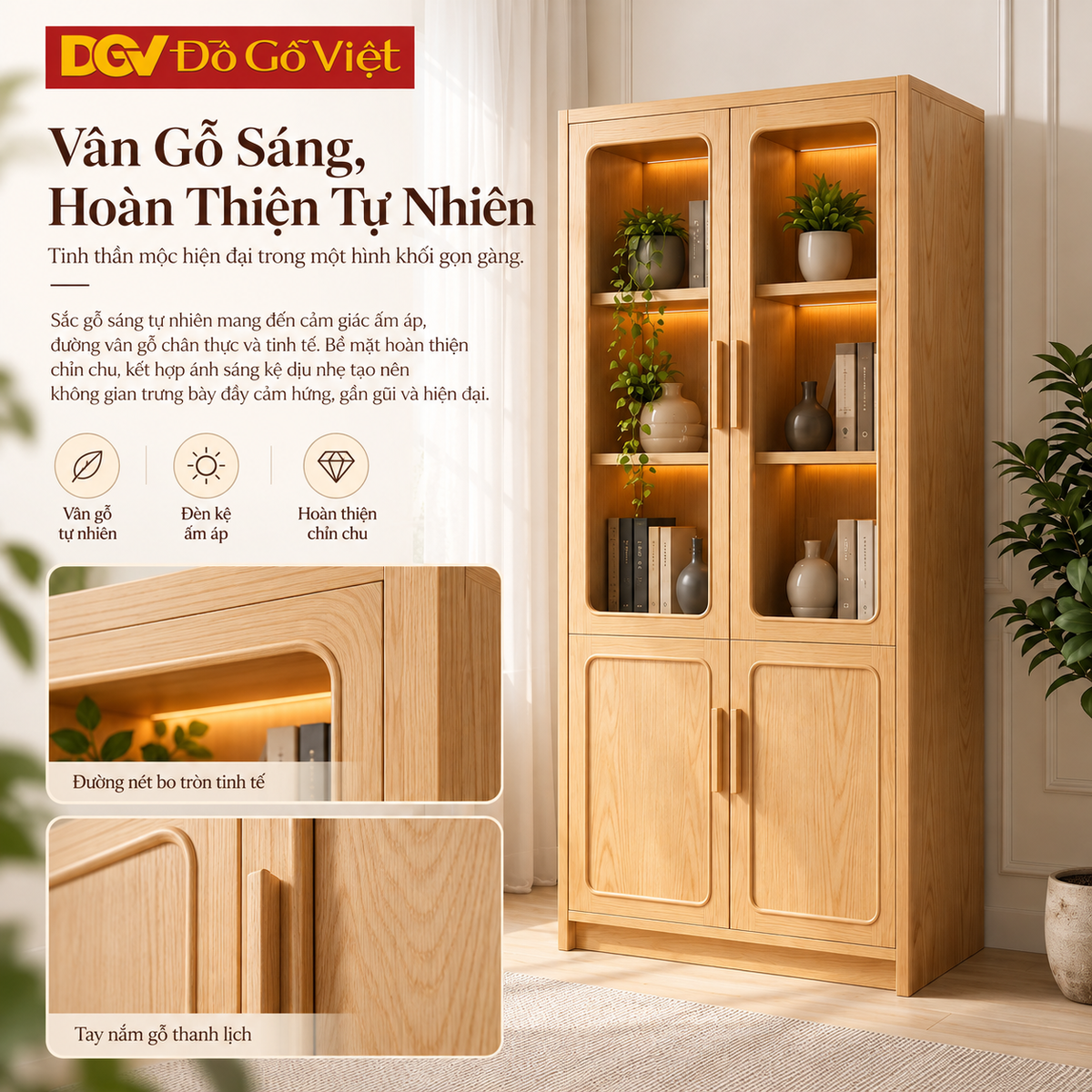 Tủ Đựng Tài Liệu Soft Frame Sồi Mỹ 100% Khung Bao Phào Chỉ