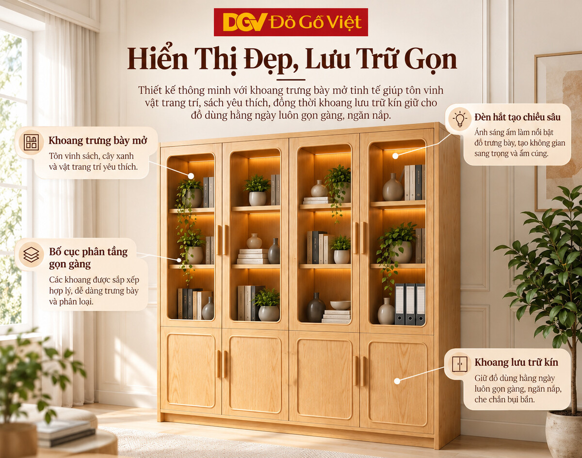 Tủ Đựng Tài Liệu Soft Frame Sồi Mỹ 100% Khung Bao Phào Chỉ