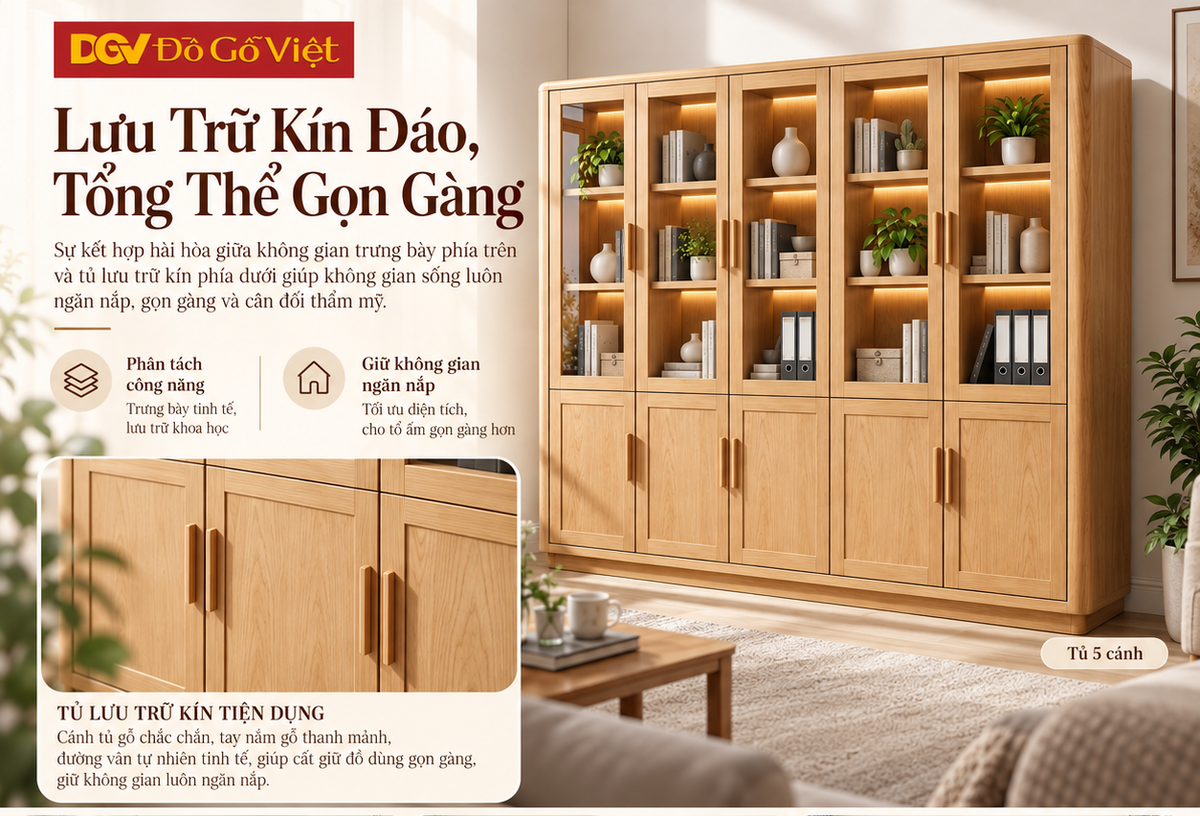 Tủ Lưu Trữ Hồ Sơ Soft Body Gỗ Sồi Mỹ Hiện Đại Phối Cánh Kính