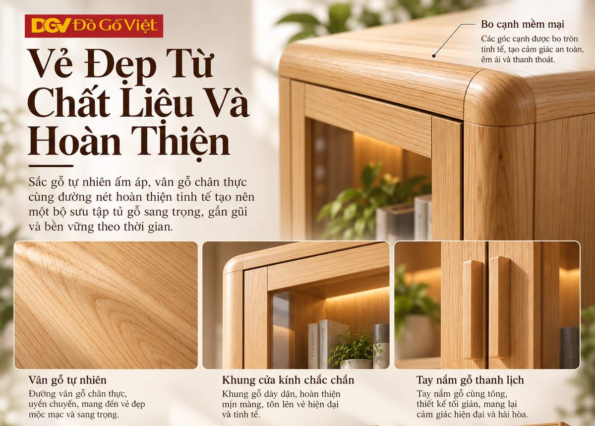 Tủ Lưu Trữ Hồ Sơ Soft Body Gỗ Sồi Mỹ Hiện Đại Phối Cánh Kính