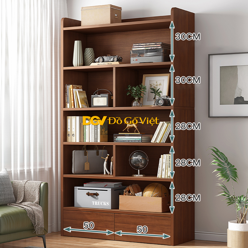 Tủ Sách Nhiều Tầng Gỗ MDF Chống Ẩm Có Hộc Kéo Màu Óc Chó (2).jpg