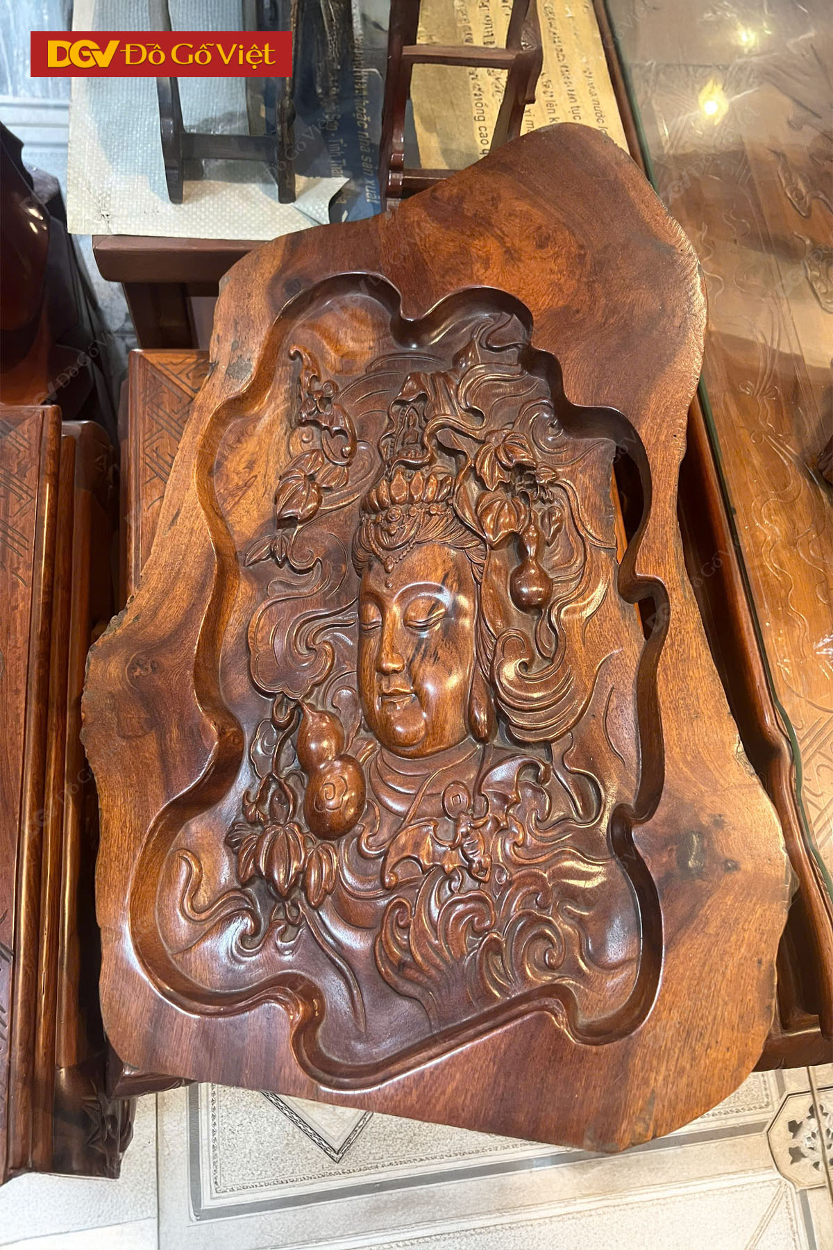 Tượng Trang Trí Để Bàn Chạm Phật Quan Âm Gỗ Hương Ta Đẹp Rẻ