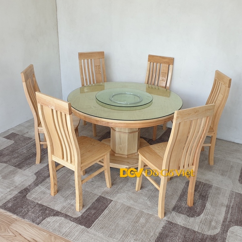 Bộ bàn ghế ăn tròn mâm xoay gỗ sồi nga 6 chỗ ngồi sang trọng đem đến cho không gian phòng ăn của bạn sự tiện nghi và độc đáo. Với mâm xoay tròn và chất liệu gỗ sồi Nga tự nhiên, bộ bàn ghế này sẽ đem lại sự thoải mái và thoáng đảng cho bạn khi sử dụng.