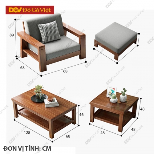 Bàn Ghế Sofa Đối 4 Món Phòng Khách Hiện Đại Gỗ Gõ Đỏ Đẹp