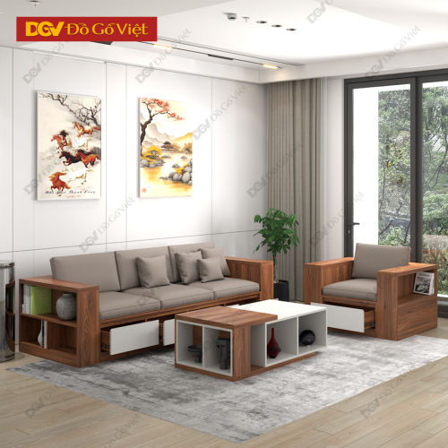 Bàn Ghế Sofa Gỗ Công Nghiệp Vân Gỗ Phối Trắng Trẻ Trung