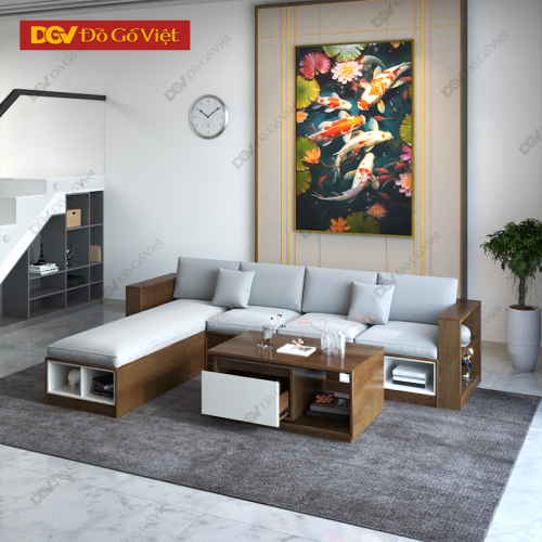 Bàn Ghế Sofa Gỗ Nhỏ Gọn Góc L Vân Sồi Tự Nhiên Màu Nâu Đẹp 2024