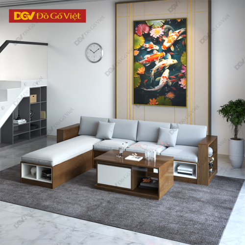 Bàn Ghế Sofa Gỗ Nhỏ Gọn Góc L Vân Sồi Tự Nhiên Màu Nâu Đẹp 2024