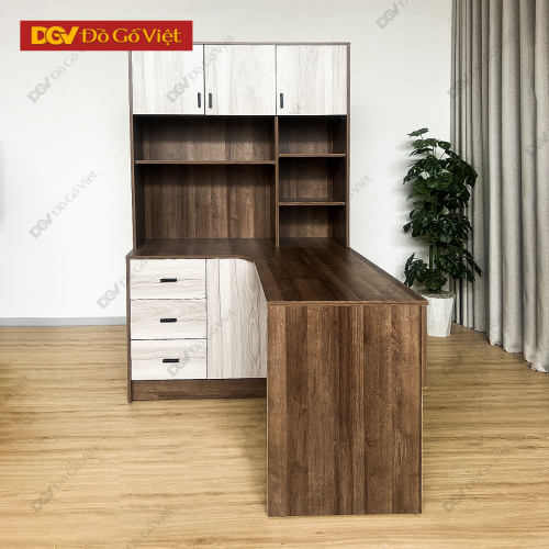 Bàn Làm Việc Gỗ MDF Tích Hợp Kệ Sách Phối 2 Màu Hiện Đại