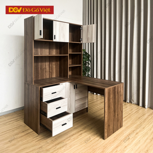 Bàn Làm Việc Gỗ MDF Tích Hợp Kệ Sách Phối 2 Màu Hiện Đại