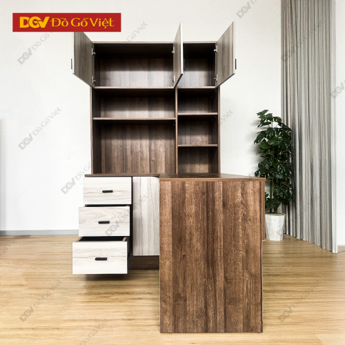 Bàn Làm Việc Gỗ MDF Tích Hợp Kệ Sách Phối 2 Màu Hiện Đại