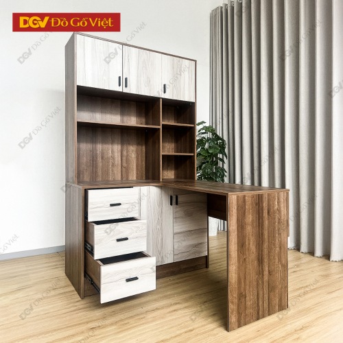 Bàn Làm Việc Gỗ MDF Tích Hợp Kệ Sách Phối 2 Màu Hiện Đại