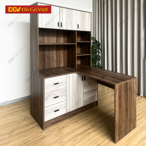 Bàn Làm Việc Gỗ MDF Tích Hợp Kệ Sách Phối 2 Màu Hiện Đại