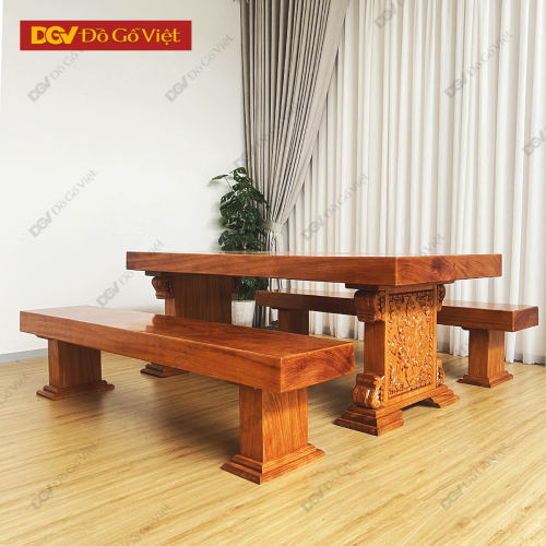 Bộ Bàn K3 Gỗ Gõ Đỏ Nguyên Khối Mặt Liền Dày 12cm Vân Đẹp