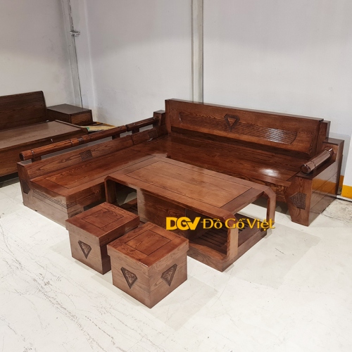 Bộ Bàn Ghế Sofa Gỗ Sồi Phòng Khách Chạm Kim Cương Đẹp Mới 2024