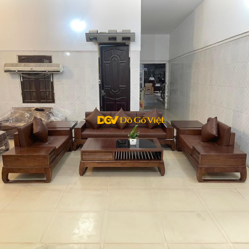 Bộ Bàn Ghế Sofa Màu Óc Chó Văng Chân Hươu Gỗ Sồi Cao Cấp