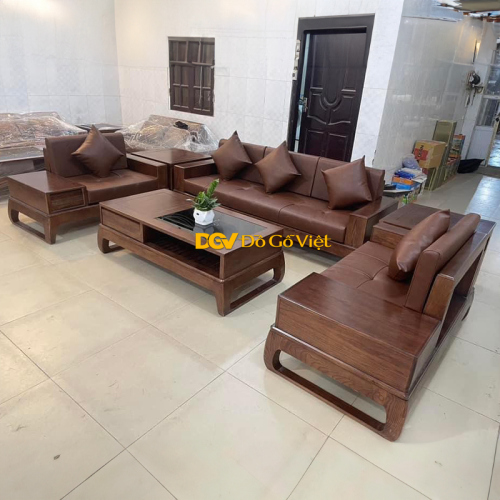 Bộ Bàn Ghế Sofa Màu Óc Chó Văng Chân Hươu Gỗ Sồi Cao Cấp