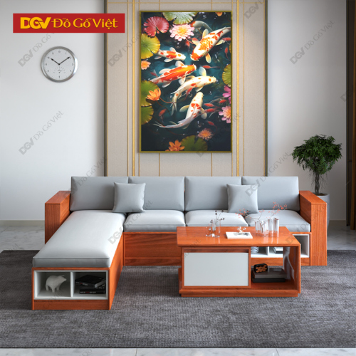 Bộ Bàn Ghế Sofa Phòng Khách Gỗ Xoan Đào Chữ L Nhỏ Gọn