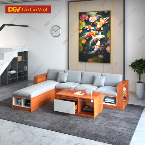 Bộ Bàn Ghế Sofa Phòng Khách Gỗ Xoan Đào Chữ L Nhỏ Gọn