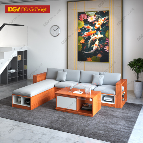 Bộ Bàn Ghế Sofa Phòng Khách Gỗ Xoan Đào Chữ L Nhỏ Gọn