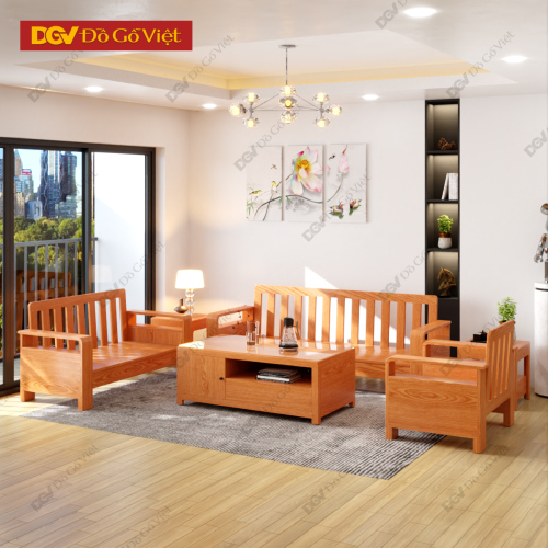 Bộ Sofa Gỗ 2 Văng Hiện Đại Tay Bo Gỗ Tự Nhiên Vân Sồi Màu Nâu