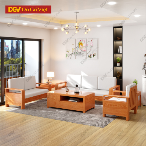 Bộ Sofa Gỗ 2 Văng Hiện Đại Tay Bo Gỗ Tự Nhiên Vân Sồi Màu Nâu