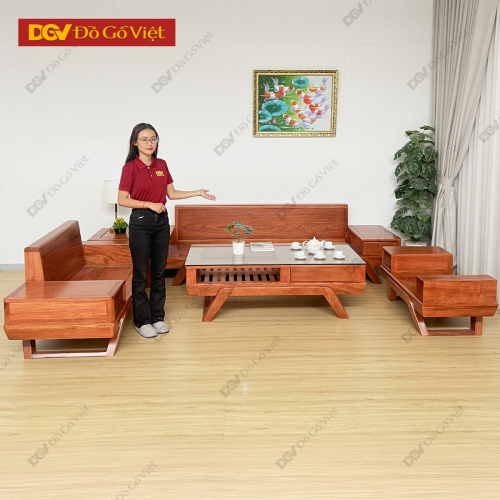 Bộ Sofa 2 Văng 100% Gỗ Hương Đá Hiện Đại Cho Phòng Khách