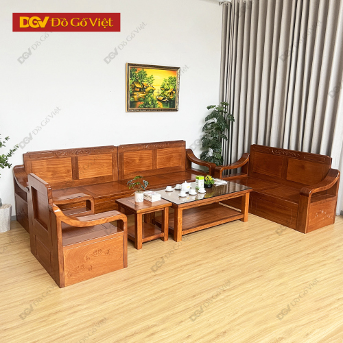 Bộ Sofa 2 Văng Gõ Đỏ Kiểu Truyền Thống Tay Cong Chạm Hoa Đẹp