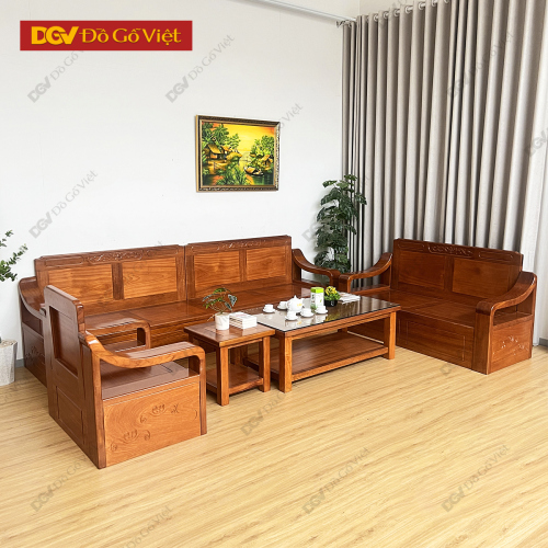 Bộ Sofa 2 Văng Gõ Đỏ Kiểu Truyền Thống Tay Cong Chạm Hoa Đẹp