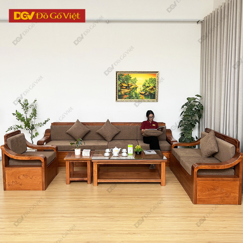 Bộ Sofa 2 Văng Gõ Đỏ Kiểu Truyền Thống Tay Cong Chạm Hoa Đẹp