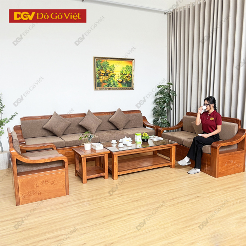 Bộ Sofa 2 Văng Gõ Đỏ Kiểu Truyền Thống Tay Cong Chạm Hoa Đẹp