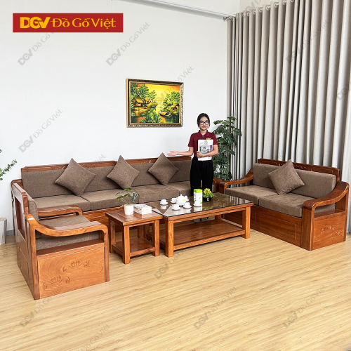 Bộ Sofa 2 Văng Gõ Đỏ Kiểu Truyền Thống Tay Cong Chạm Hoa Đẹp