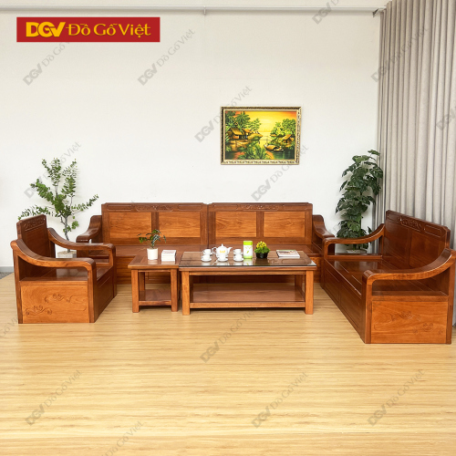 Bộ Sofa 2 Văng Gõ Đỏ Kiểu Truyền Thống Tay Cong Chạm Hoa Đẹp