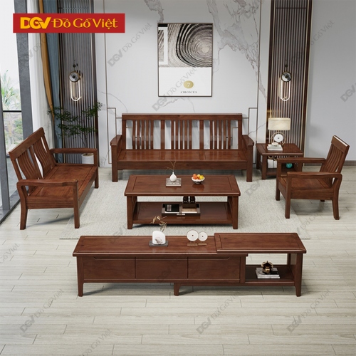 Bộ Sofa Đối Hiện Đại Gỗ Căm Xe Tự Nhiên 5 Món Đơn Giản Đẹp