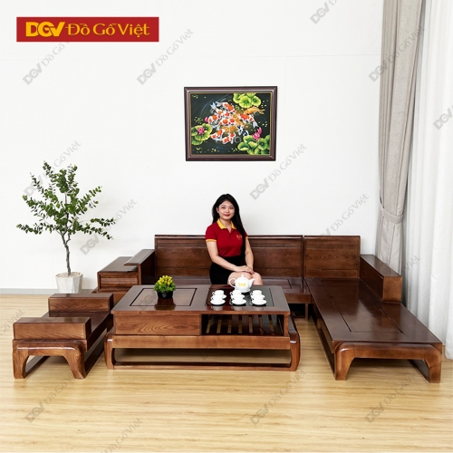 Bộ Sofa Đùi Gà Góc L Gỗ Sồi Nga Màu Óc Chó Hiện Đại Đẹp Rẻ