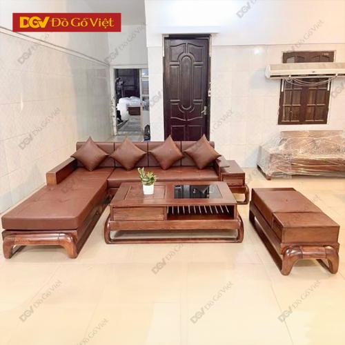 Bộ Sofa Đùi Gà Góc L Gỗ Sồi Nga Màu Óc Chó Hiện Đại Đẹp Rẻ