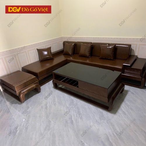 Bộ Sofa Đùi Gà Góc L Gỗ Sồi Nga Màu Óc Chó Hiện Đại Đẹp Rẻ