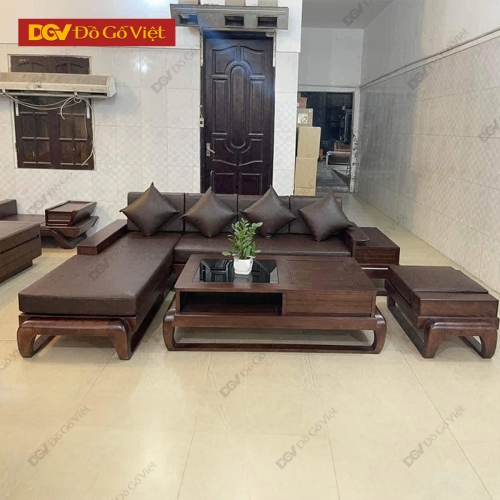 Bộ Sofa Đùi Gà Góc L Gỗ Sồi Nga Màu Óc Chó Hiện Đại Đẹp Rẻ