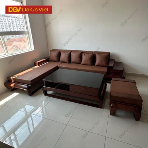 Bộ Sofa Đùi Gà Góc L Gỗ Sồi Nga Màu Óc Chó Hiện Đại Đẹp Rẻ