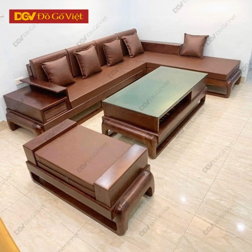 Bộ Sofa Đùi Gà Góc L Gỗ Sồi Nga Màu Óc Chó Hiện Đại Đẹp Rẻ