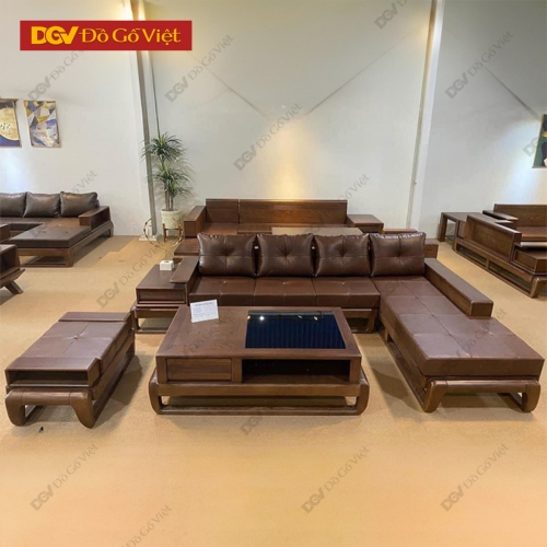 Bộ Sofa Đùi Gà Góc L Gỗ Sồi Nga Màu Óc Chó Hiện Đại Đẹp Rẻ