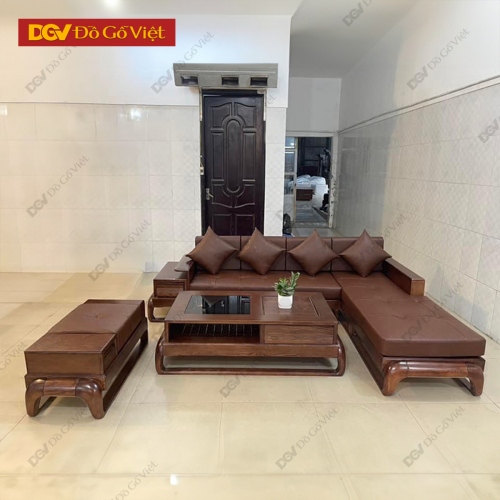 Bộ Sofa Đùi Gà Góc L Gỗ Sồi Nga Màu Óc Chó Hiện Đại Đẹp Rẻ