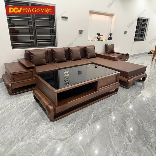 Bộ Sofa Đùi Gà Góc L Gỗ Sồi Nga Màu Óc Chó Hiện Đại Đẹp Rẻ